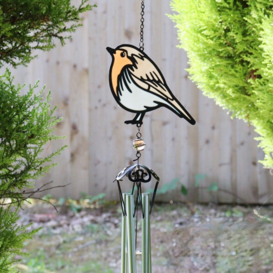 Stained Glass Effect Robin Wind Chime