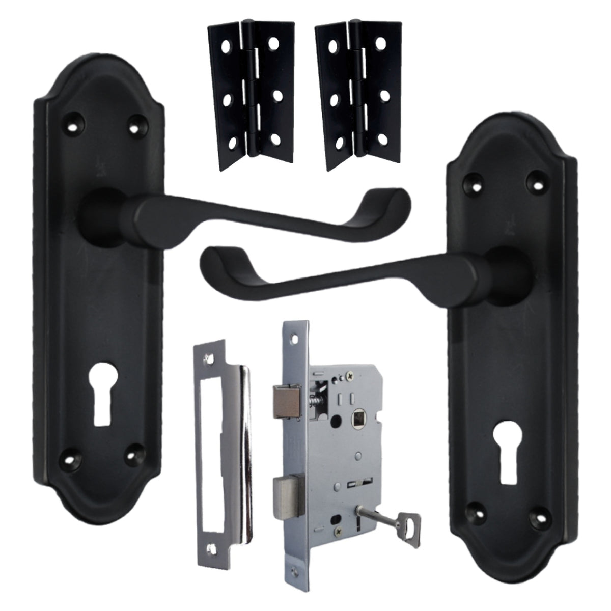 Marketplace JPG companion for Ashford Door Handle Key Lock Scroll Lever - Matt Black Chrome Key Lock Hinge Pack - 3"