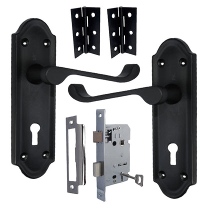 Marketplace JPG companion for Ashford Door Handle Key Lock Scroll Lever - Matt Black Chrome Key Lock Hinge Pack - 3"
