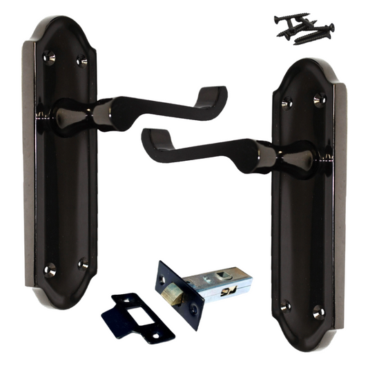 Ashford Door Handle Latch Scroll Lever - Black Nickel Latch Pack
