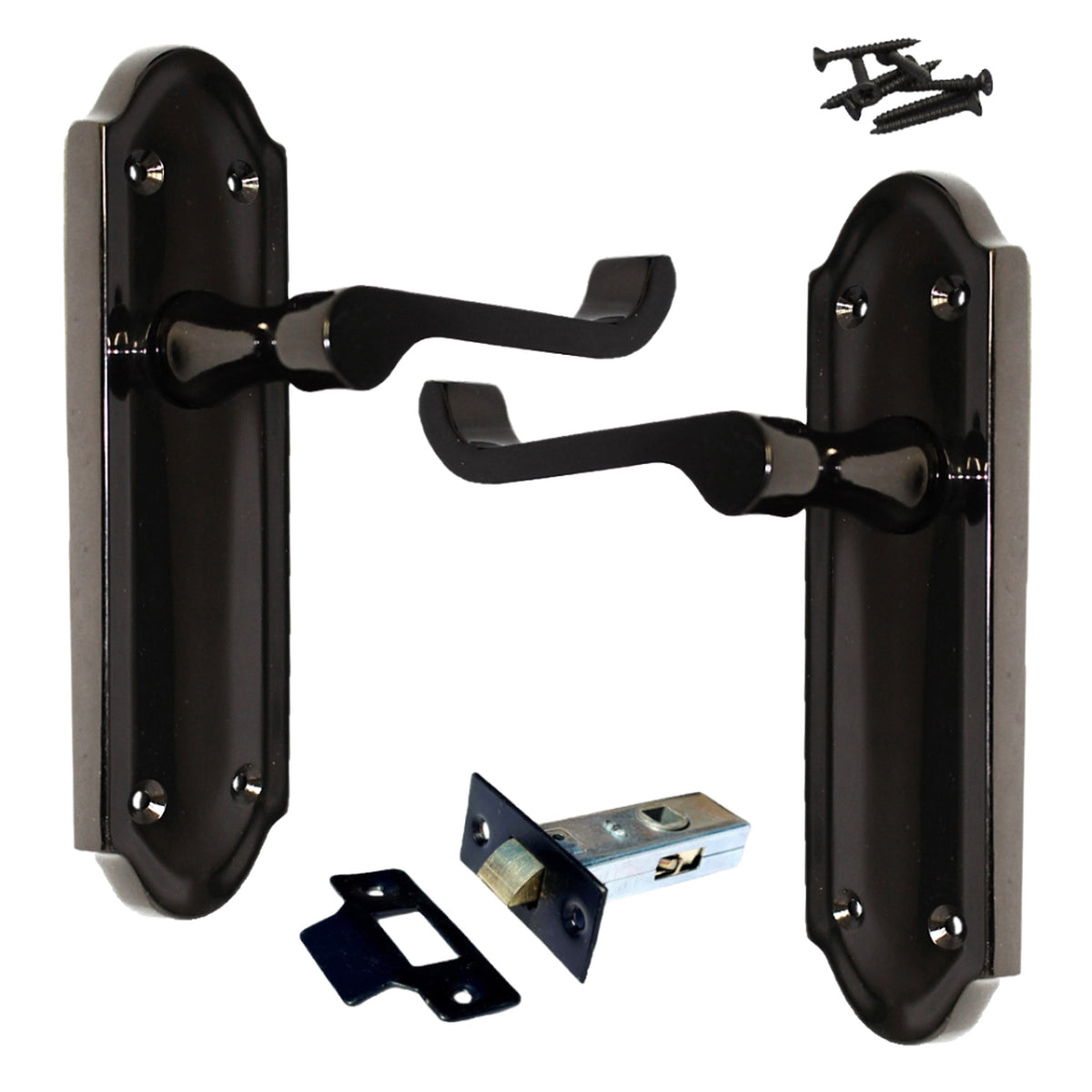 Marketplace JPG companion for Ashford Door Handle Latch Scroll Lever - Black Nickel Latch Pack