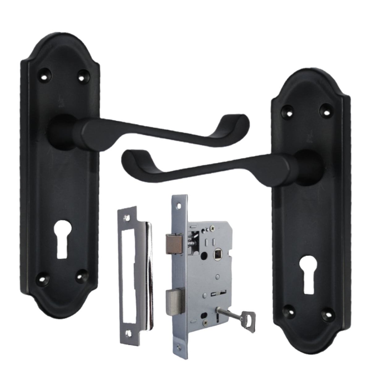 Marketplace JPG companion for Ashford Door Handle Key Lock Scroll Lever - Matt Black Chrome Key Lock Pack