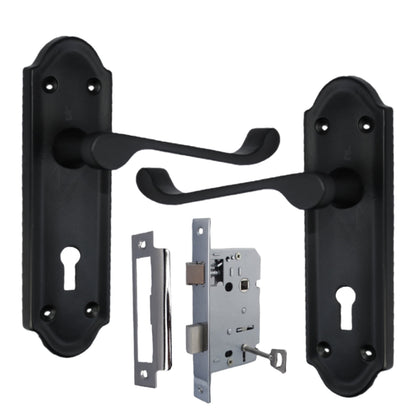 Marketplace JPG companion for Ashford Door Handle Key Lock Scroll Lever - Matt Black Chrome Key Lock Pack