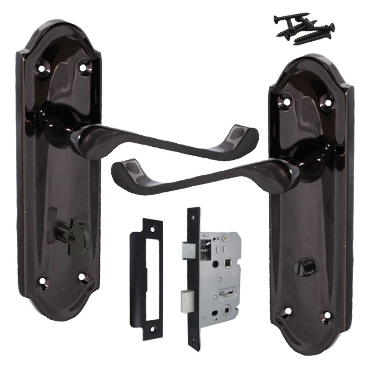 Marketplace JPG companion for Ashford Door Handle Bathroom Lock Scroll Lever - Black Nickel Bath Pack