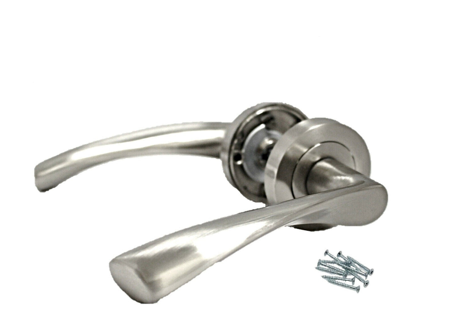 DOOR HANDLES 1 - 10 pairs MODERN SATIN FINISH ASTRID TWIST On Round Rose Handle