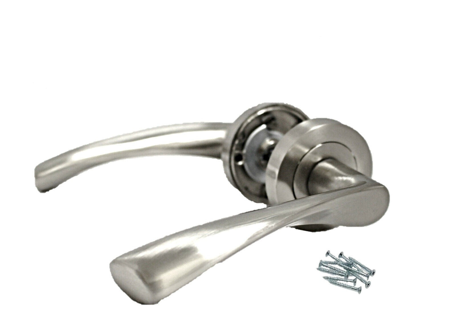 DOOR HANDLES 1 - 10 pairs MODERN SATIN FINISH ASTRID TWIST On Round Rose Handle