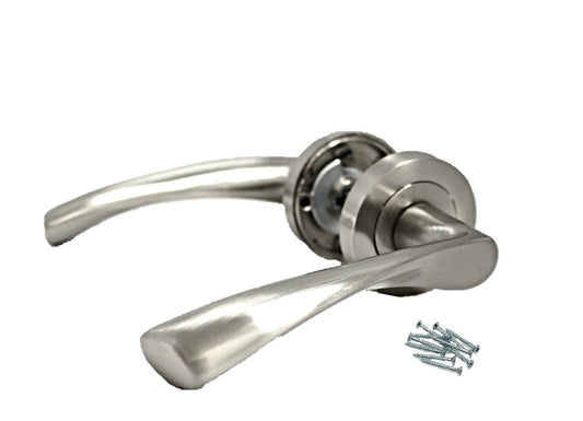 DOOR HANDLES 1 - 10 pairs MODERN SATIN FINISH ASTRID TWIST On Round Rose Handle