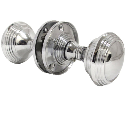 Door Knob Polished Chrome Queen Anne Reeded  Door Handles LARGE ROSE PLATE
