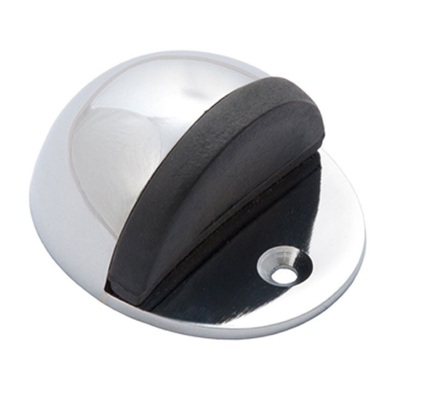 Door stopper: 2x Oval Chrome and black rubber Interior Floor mounted Doorstop D1