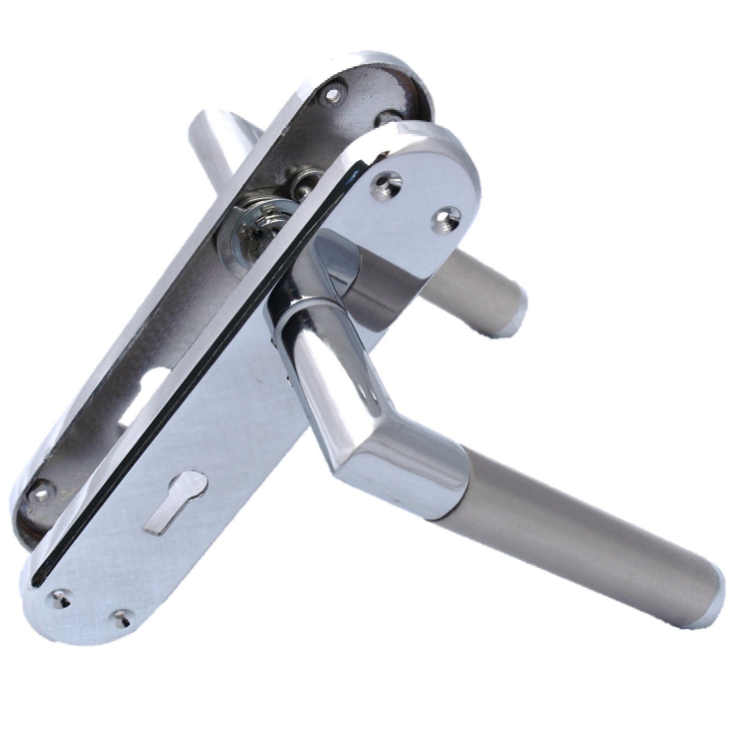 LEVER LOCK Door Handles Satin Nickel & Chrome Duo Finish Mitred INTERIOR D1