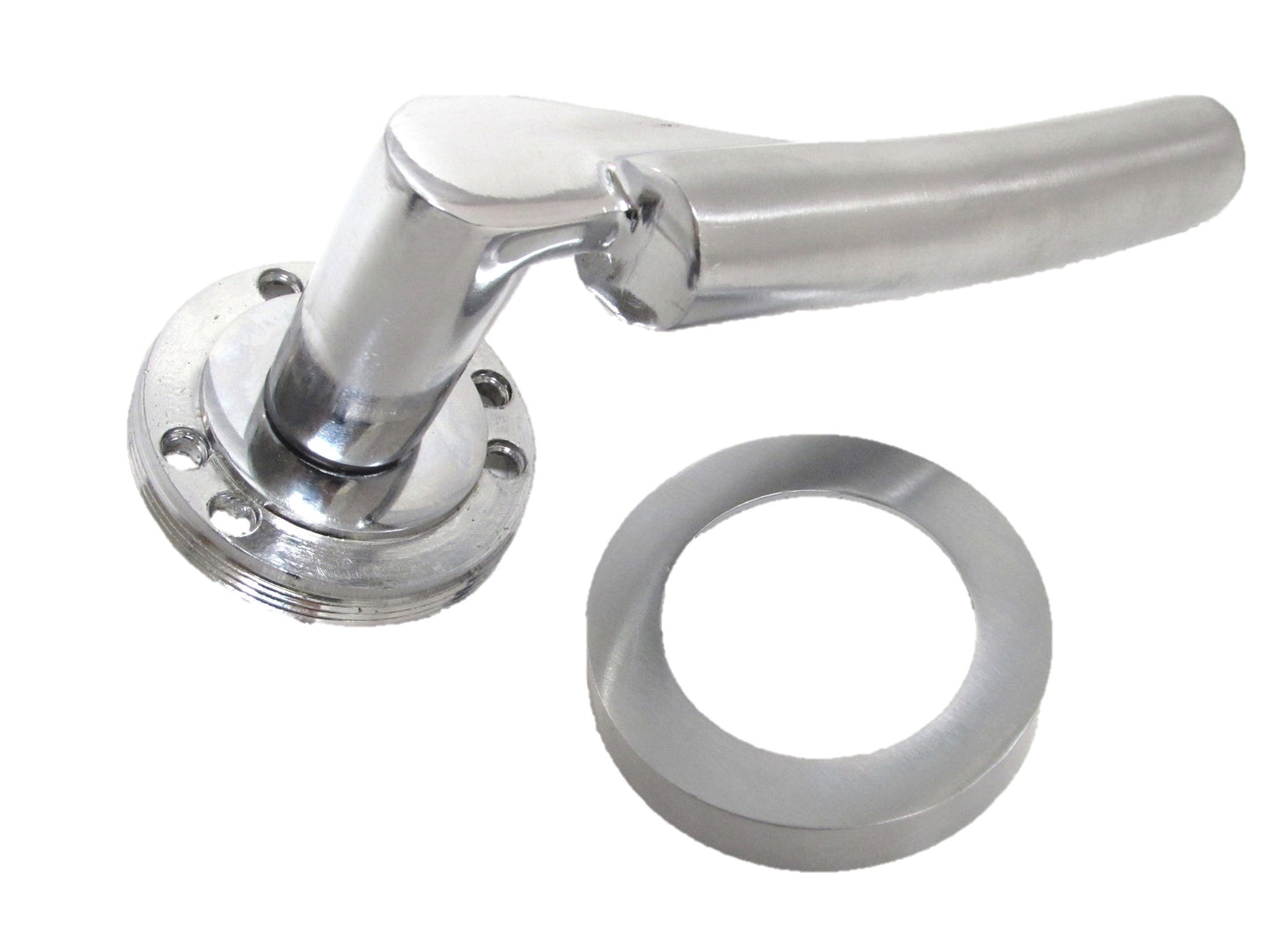 Modern Fresh Chrome Duo Verona Style Curved on Round Rose Lever Door Handles  D1