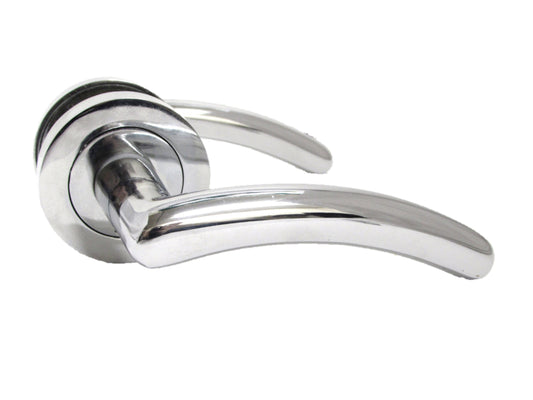 Modern Chrome Carlressia On Round Rose Arched Lever Door Handle Set D1