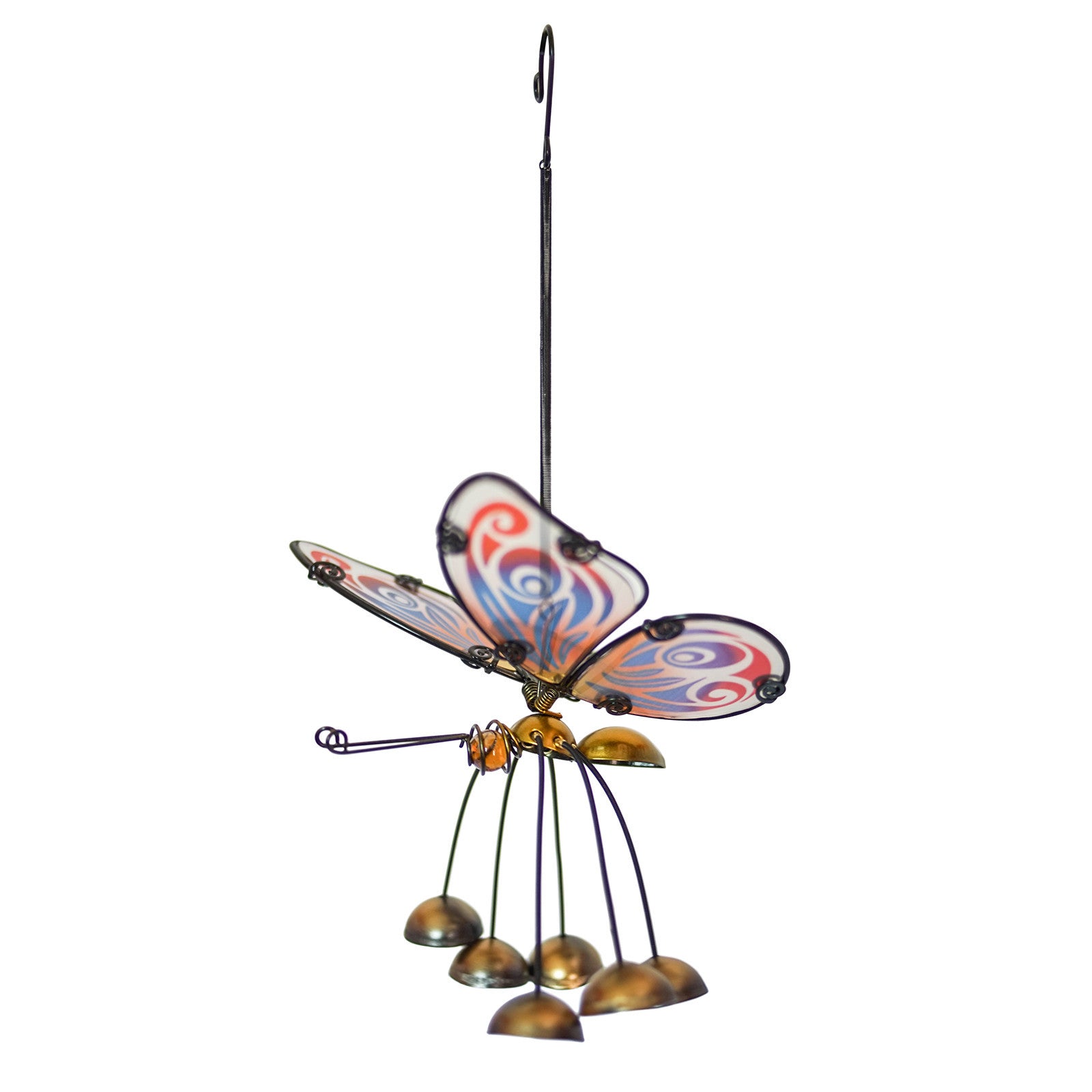 Glass Wing Fancy Butterfly Bobbin' Bells - Gold Blue