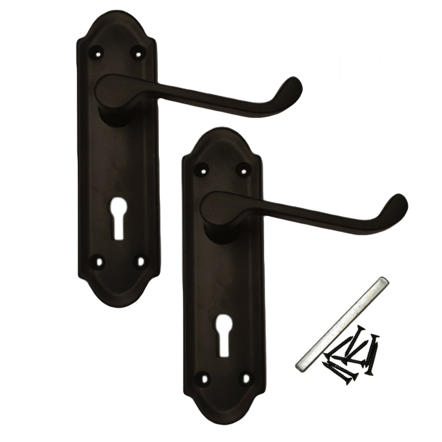 Door Handles Matt Black Finish Scroll Lock Ashford Ashworth Style + Lock & Keys