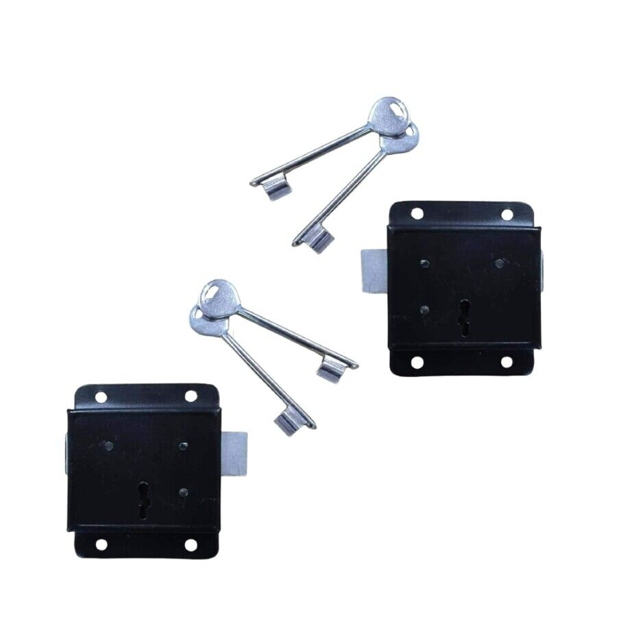 2 X Press Lock Black 75mm 3" - Face Fixing Door / Gate / Shed Lock with Keys