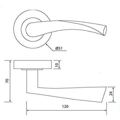 Contemporary Astrid Style Door Handles Chrome Satin  Nickle Twist on Round Rose