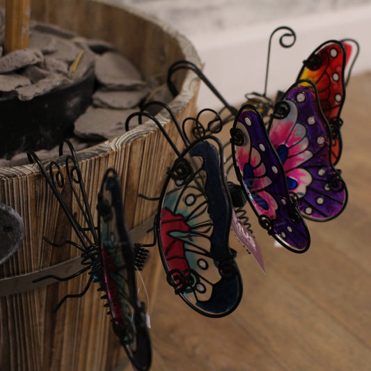 Glass Wing Spring-tail Butterfly Pot Hanger - Blue, Pink, Purple & Yellow