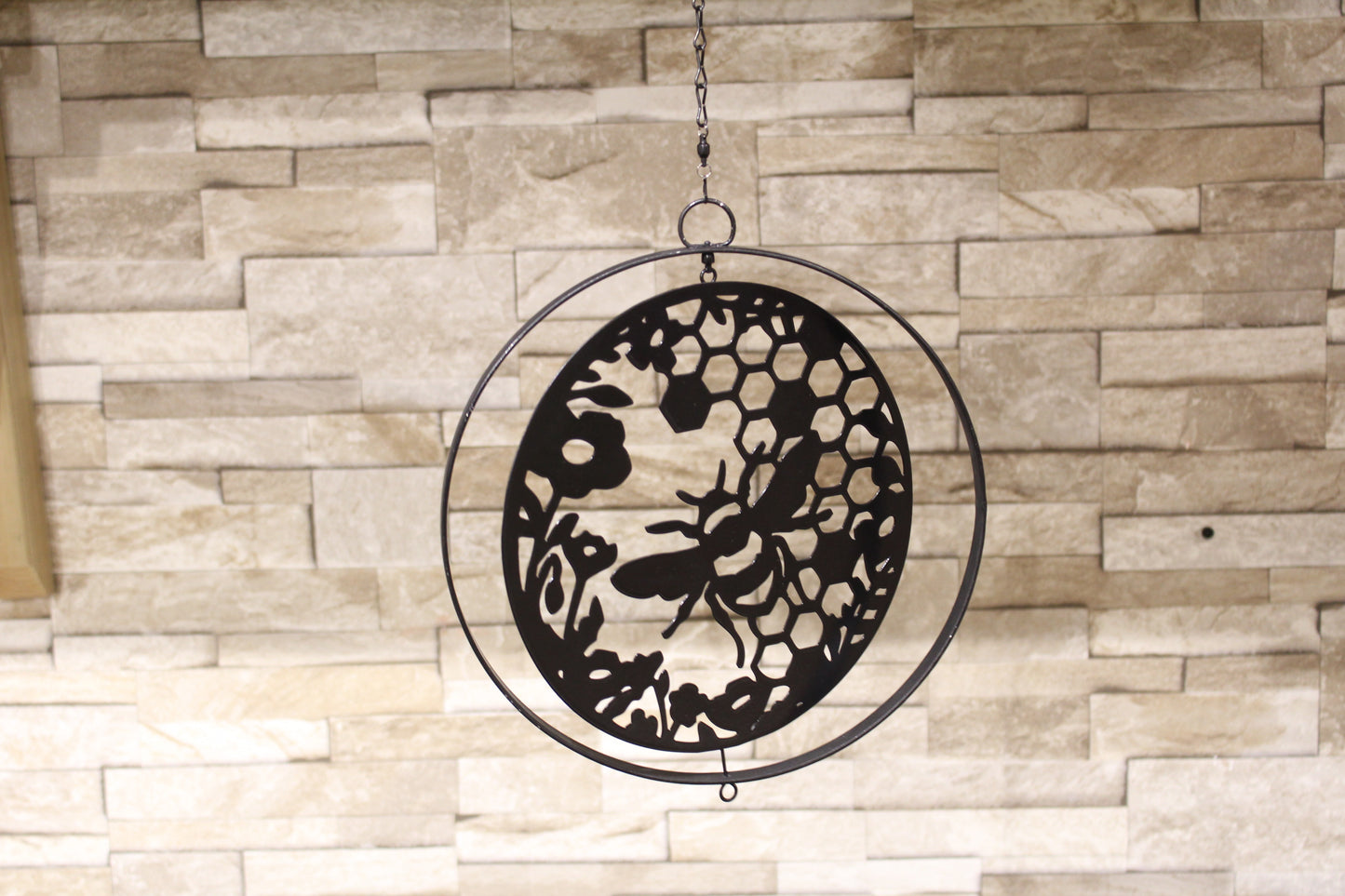 Metal Honey Bee Hanging Orbit Spinner - Black - Bronze