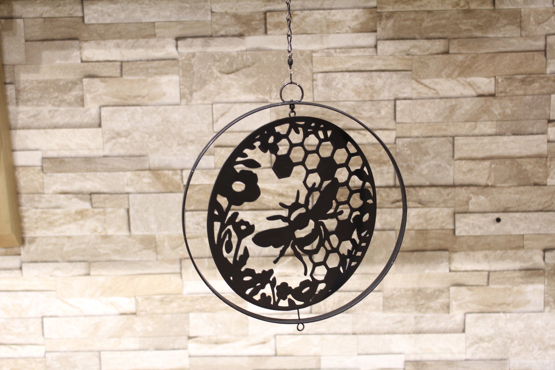Metal Honey Bee Hanging Orbit Spinner - Black - Bronze