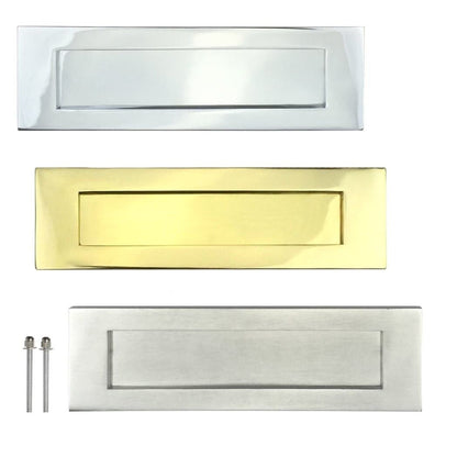 10" x 3" LETTER PLATE Sprung Flap Wood Doors Chrome Brass Finish Satin D1