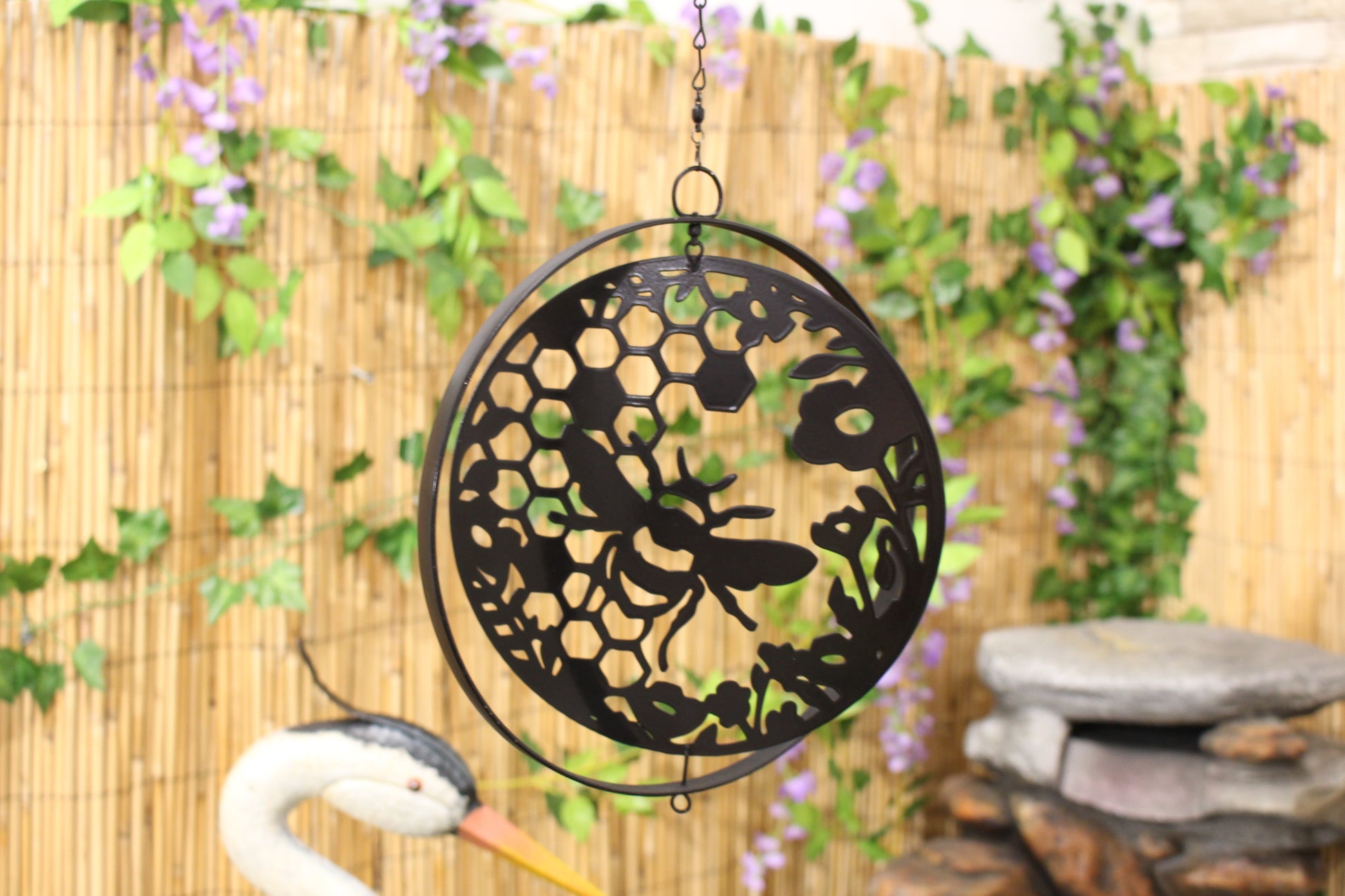 Metal Honey Bee Hanging Orbit Spinner - Black - Bronze