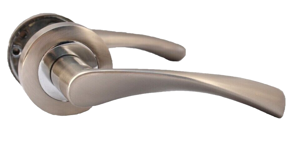 CHROME & SATIN NICKLE LOCK  SET DOOR HANDLE Rose aztec Astrid style Dual Twist