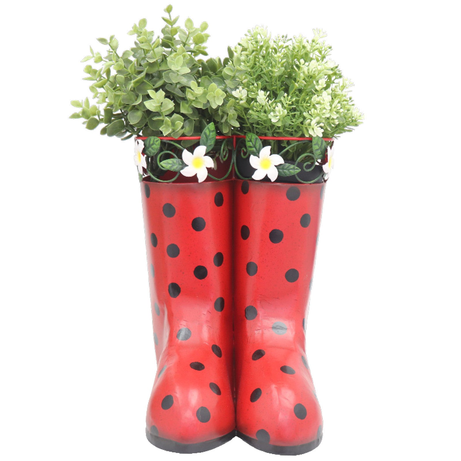 Pair of Wellies Metal Planter - Red
