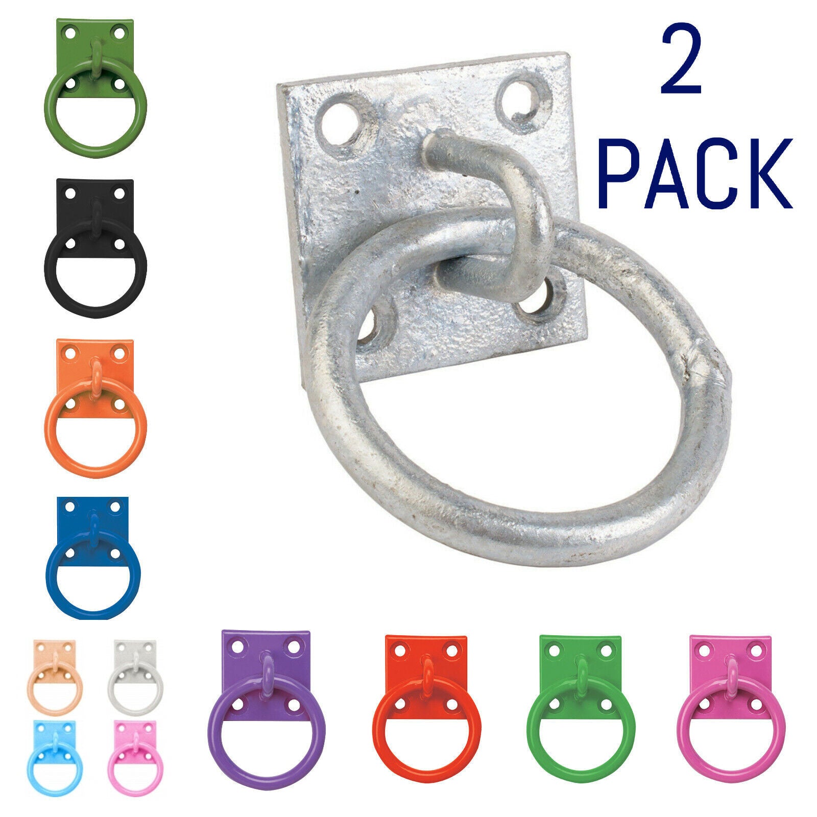 Perry Equestrian 2 Pack Tie Ring on 50mm Plate Stable Tie Up Ring Horse Pony