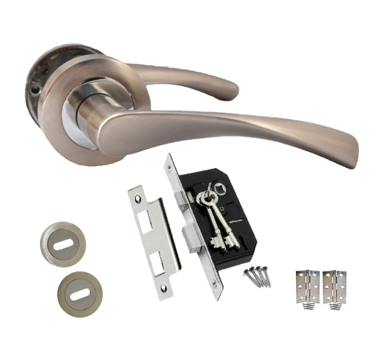 CHROME & SATIN NICKLE LOCK  SET DOOR HANDLE Rose aztec Astrid style Dual Twist