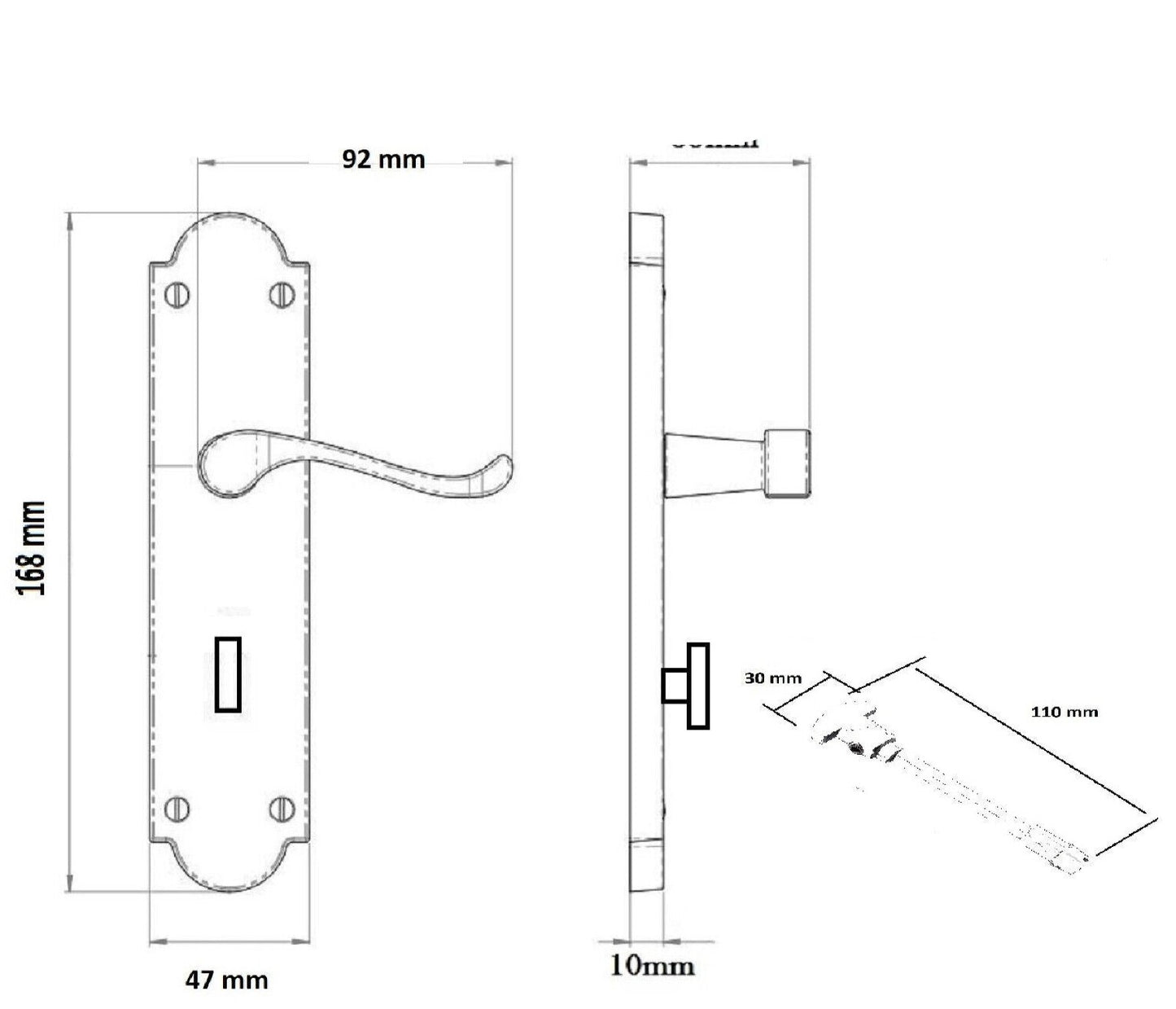 BATHROOM Door Handle MATT Black Epsom Victorian Scroll on Shaped Backplate PACKS