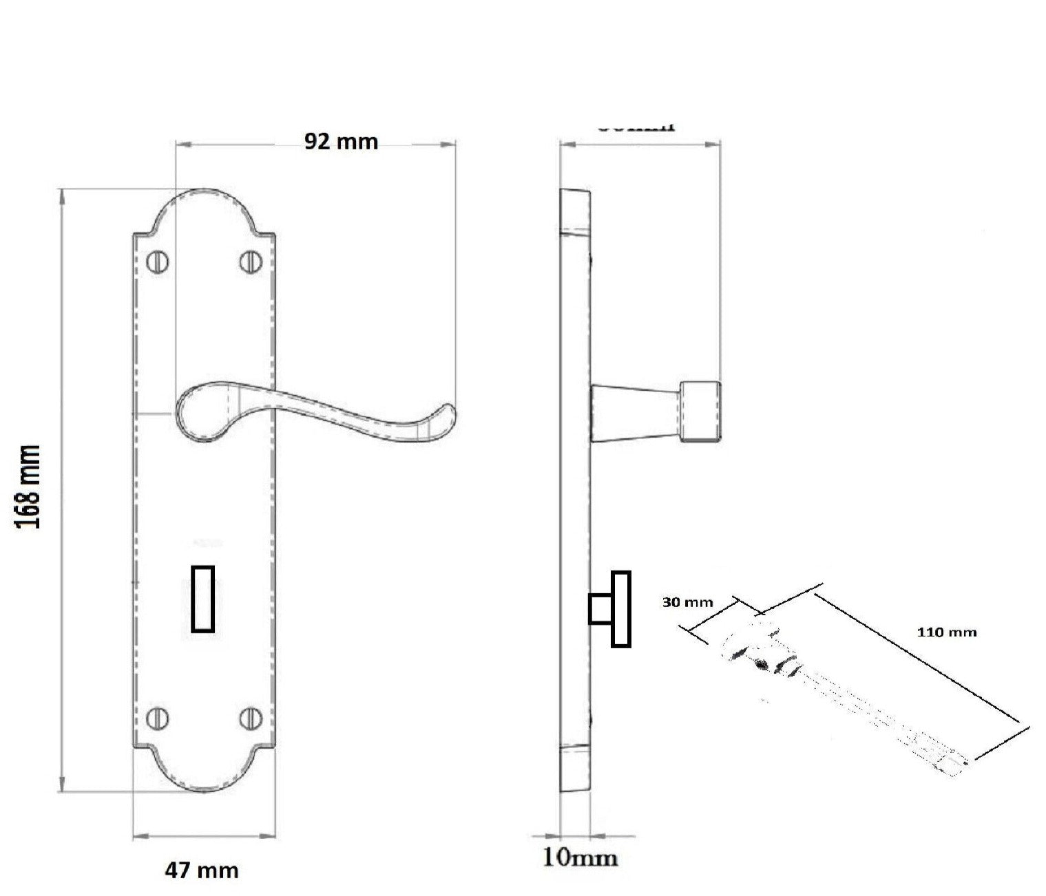 BATHROOM Door Handle MATT Black Epsom Victorian Scroll on Shaped Backplate PACKS