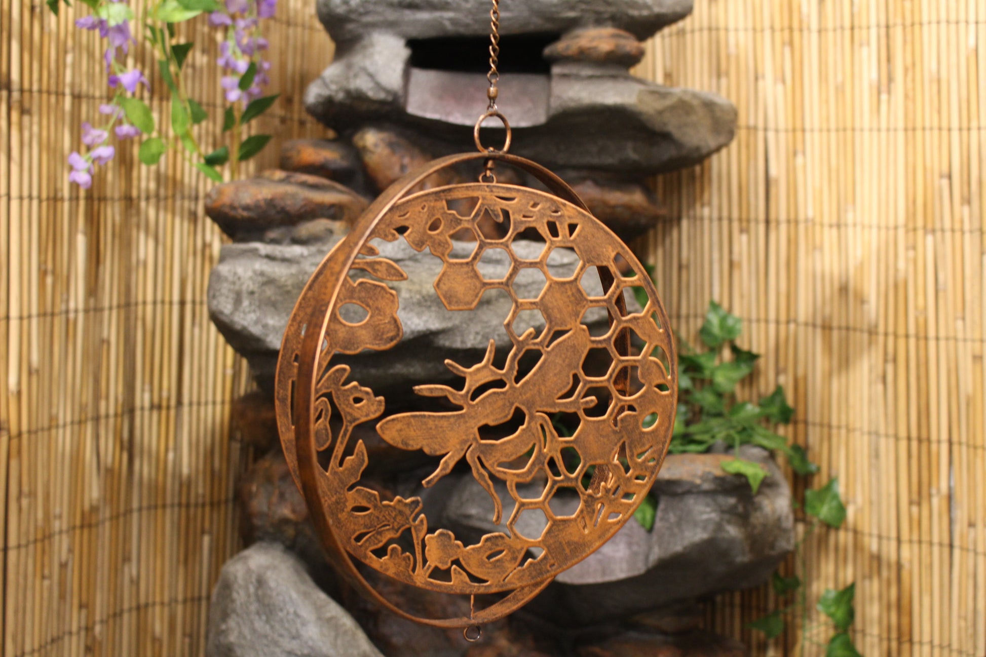 Metal Honey Bee Hanging Orbit Spinner - Black - Bronze