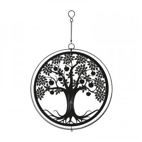 Metal Apple Tree Hanging Silhouette Orbit Spinner