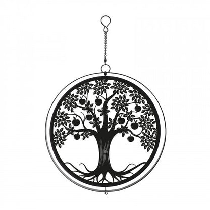 Metal Apple Tree Hanging Silhouette Orbit Spinner